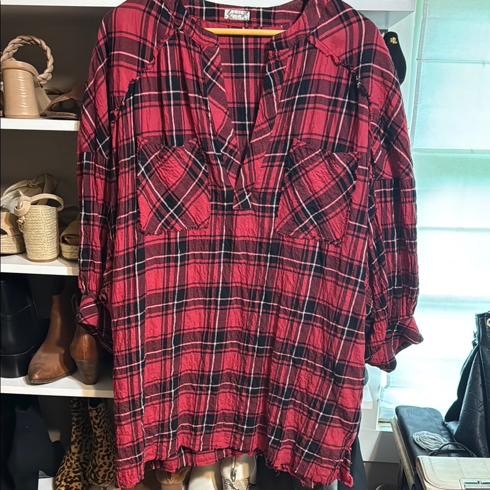 Free People Red Plaid Tunic